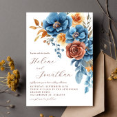 Invitation Dusty Blue Orange Terracotta Élégant Mariage