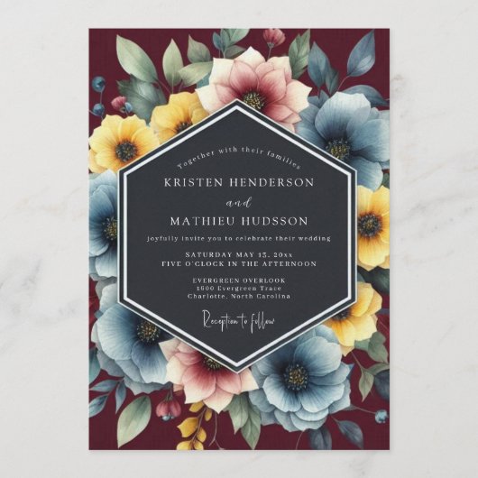 Invitation Dusty Blue Painterly Bloom Wedding (Devant)