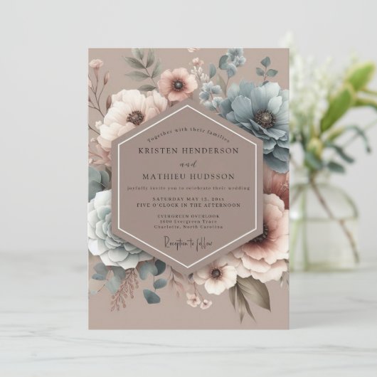 Invitation Dusty Blue Painterly Bloom Wedding (Debout devant)