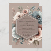 Invitation Dusty Blue Painterly Bloom Wedding (Devant / Derrière)