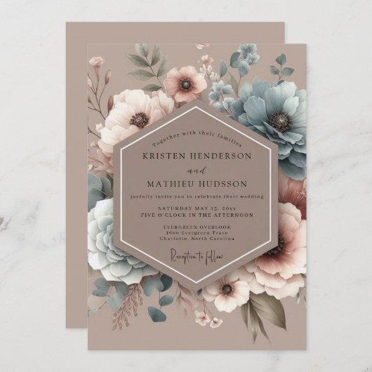 Invitation Dusty Blue Painterly Bloom Wedding (Devant / Derrière)