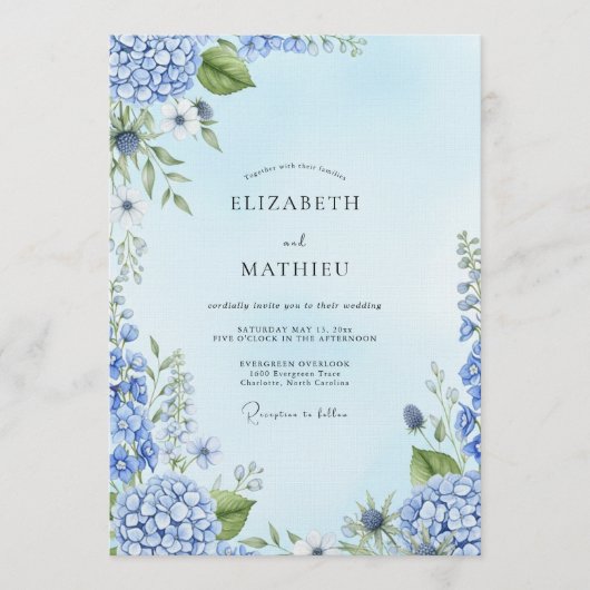 Invitation Dusty Blue Painterly Botanical Wedding (Devant)