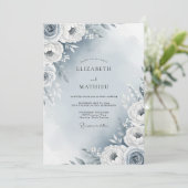 Invitation Dusty Blue Painterly Flora Wedding (Debout devant)