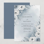 Invitation Dusty Blue Painterly Flora Wedding (Devant / Derrière)