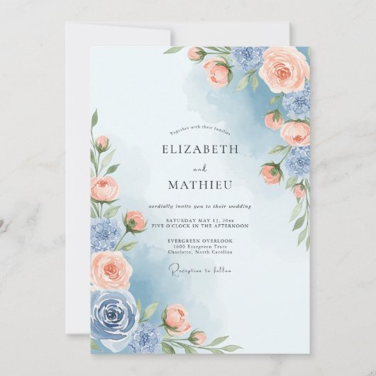 Invitation Dusty Blue Painterly Spring Wedding (Devant)