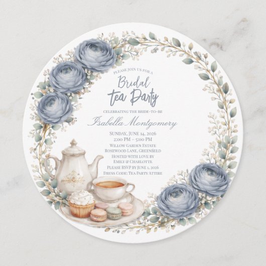 Invitation Dusty Blue Palette Tea Party Bridal Shower (Devant)