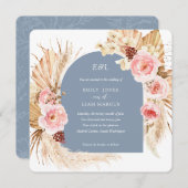 Invitation Dusty Blue Pampas Grass Boho Floral Carré (Devant / Derrière)
