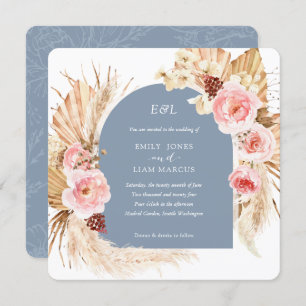 Invitation Dusty Blue Pampas Grass Boho Floral Carré