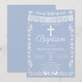 Invitation Dusty Blue Papel Picado Baptism (Devant / Derrière)
