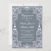 Invitation Dusty Blue Paris France Theme Engagement (Devant)