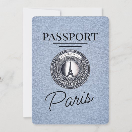 Invitation Dusty Blue Paris Passport Mariage (Dos)