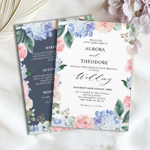 Invitation Dusty Blue Pastel Pink hydrangeas Mariage