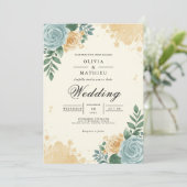 Invitation Dusty Blue & Peach Blossom Mariage (Debout devant)