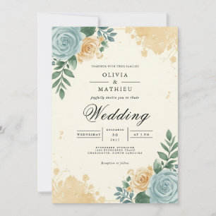 Invitation Dusty Blue & Peach Blossom Mariage