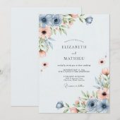Invitation Dusty Blue Peach Breezy Spring Wedding (Devant / Derrière)