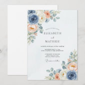 Invitation Dusty Blue Peach Delicate Spring Wedding (Devant / Derrière)