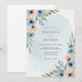 Invitation Dusty Blue Peach Dreamy Spring Wedding (Devant / Derrière)
