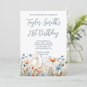 Invitation Dusty Blue Peach Fleurs sauvages 21e anniversaire (Debout devant)