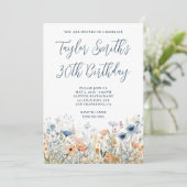 Invitation Dusty Blue Peach Fleurs sauvages 30e anniversaire (Debout devant)