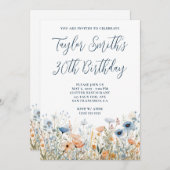 Invitation Dusty Blue Peach Fleurs sauvages 30e anniversaire (Devant / Derrière)