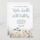 Invitation Dusty Blue Peach Fleurs sauvages 60e anniversaire (Devant / Derrière)