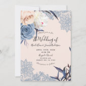 Invitation Dusty Blue & Peach Floral Lace Mariage (Devant)