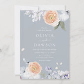 Invitation Dusty Blue & Peach Moderne Mariage élégant (Devant)