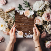 Invitation Dusty Blue & Peach Rustic Wood Mariage