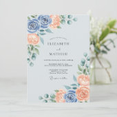 Invitation Dusty Blue Peach Splendid Spring Wedding (Debout devant)