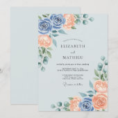 Invitation Dusty Blue Peach Splendid Spring Wedding (Devant / Derrière)