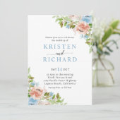 Invitation Dusty Blue Pêche Floral Mariage (Debout devant)