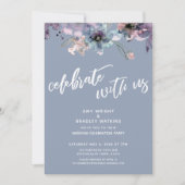 Invitation Dusty Blue Peint Floral Célébrez avec nous (Devant)