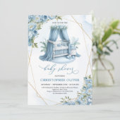 Invitation Dusty blue peonies baby crib gold frame boy (Debout devant)