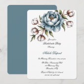 Invitation Dusty Blue Peony and Cotton Bachelorette Party (Devant / Derrière)