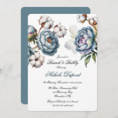 Invitation Dusty Blue Peony and Cotton Brunch & Bubbly (Devant / Derrière)
