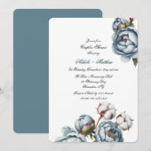 Invitation Dusty Blue Peony and Cotton Wedding Shower (Devant / Derrière)
