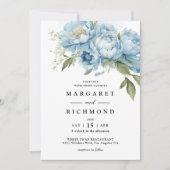 Invitation Dusty Blue Peony Elegant Mariage aquarelle (Devant)