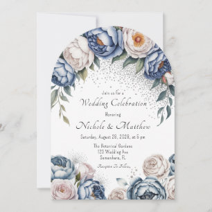 Invitation Dusty Blue Peony Rose et Mariage Parties scintilla