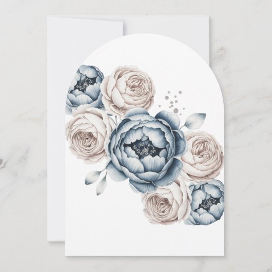 Invitation Dusty Blue Peony Rose et Mariage Parties scintilla (Dos)