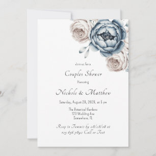 Invitation Dusty Blue Peony Rose et Parties scintillant Coupl