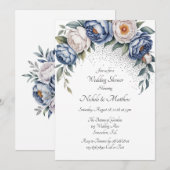 Invitation Dusty Blue Peony Rose et Wedding shower Parties sc (Devant / Derrière)