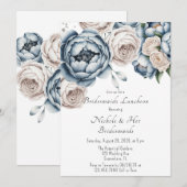 Invitation Dusty Blue Peony Rose & Parties scintillant Brides (Devant / Derrière)