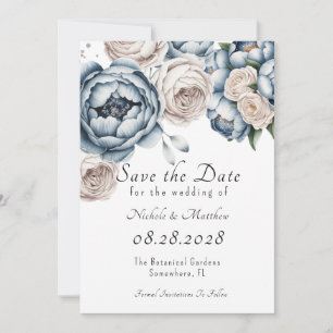 Invitation Dusty Blue Peony Rose & Parties scintillant Enregi