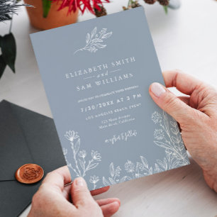 Invitation Dusty Blue Periwinkle Floral Élégant mariage