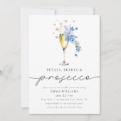 Invitation Dusty Blue Pétales Perles et Fête des mariées de p (Devant)