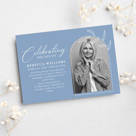 Invitation Dusty Blue Photo Célébration des funérailles de la