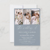 Invitation Dusty Blue Photo Code QR Mariage minimaliste (Devant)