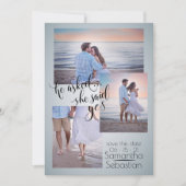 Invitation Dusty Blue Photo Elle dit Oui Enregistrer la date (Devant)