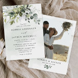 Invitation Dusty Blue Photo Greenery Airy Elegant Wedding<br><div class="desc">Le splash est plus "poussiéreux" que bleu clair. Si vous préférez que le splash soit plus bleu clair, visitez ce lien pour des produits dans un design similaire : https://www.zazzle.com/collections/intense_dusty_blue_greenery_wedding_invitation_set-119579208449105573 Il y a de nombreuses variantes de bleu poussiéreux, donc plusieurs schémas sont nécessaires. À propos de la conception — ce...</div>