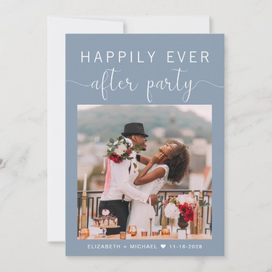 Invitation Dusty Blue Photo QR Code Mariage Réception (Devant)